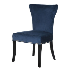 Blue Upholstered Dining Chair with Silver Stoods