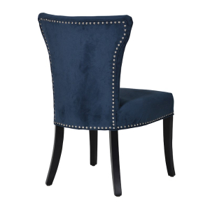 Blue Upholstered Dining Chair with Silver Stoods