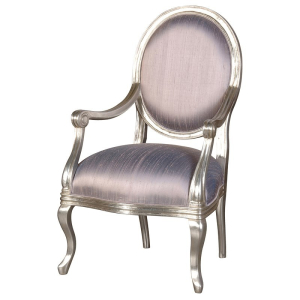Fleur Silver French Armchair with Lilac Silk fabric