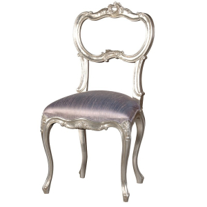 Fleur Silver French Bedroom Chair / with Silk fabric