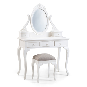 Louis French Dressing Table with Mirror / Stool (Moss Fabric)