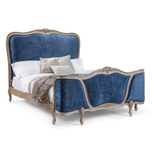 Louis French Upholstered Corbeille Bed / Finished in Alden Ceruse frame & Ashton Midnight Navy fabric