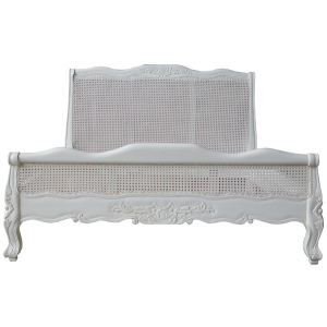 Louis Rattan Low Footboard French Bed - Antique White