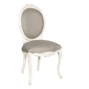 Provencale Antique White French Linen Ribbon Dining Chair