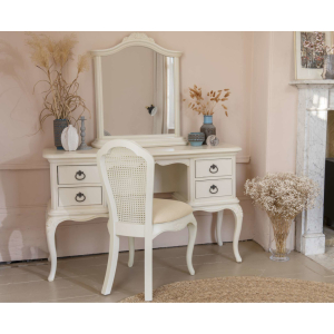 Willis & Gambier Ivory French Bedroom Chair with Rattan Cane Back and Upholstered Linen Seat