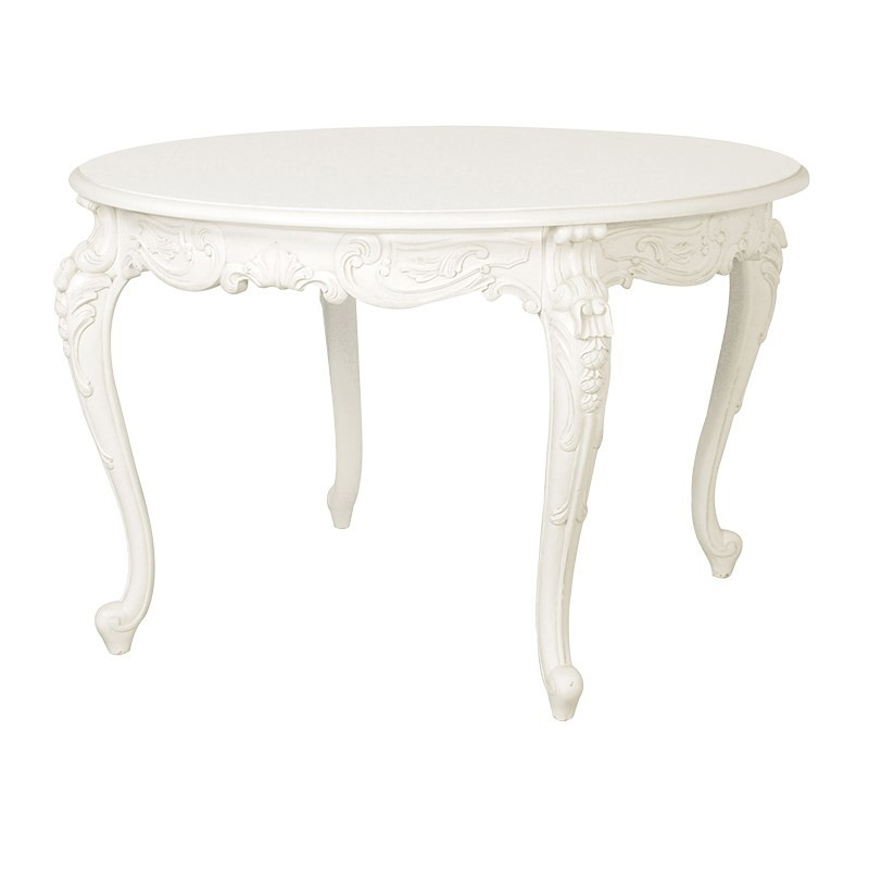 French Carved Round Dining Table, French Country White Round Dining Table