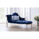 Antique White Provencale French Chaise with velvet blue upholstery