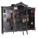 Rochelle Noir French Triple Bookcase with Ladder