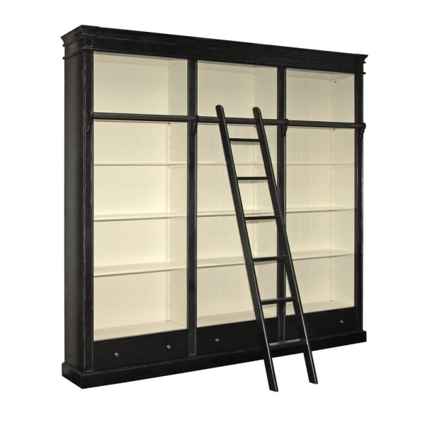 Black Library Bookcase with Ladder