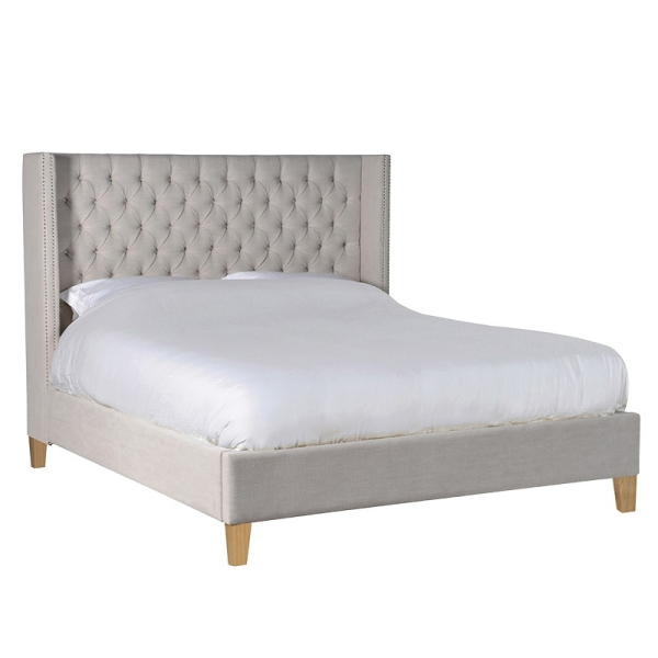 Buttoned Upholstered Linen Bed - Super King Size Only