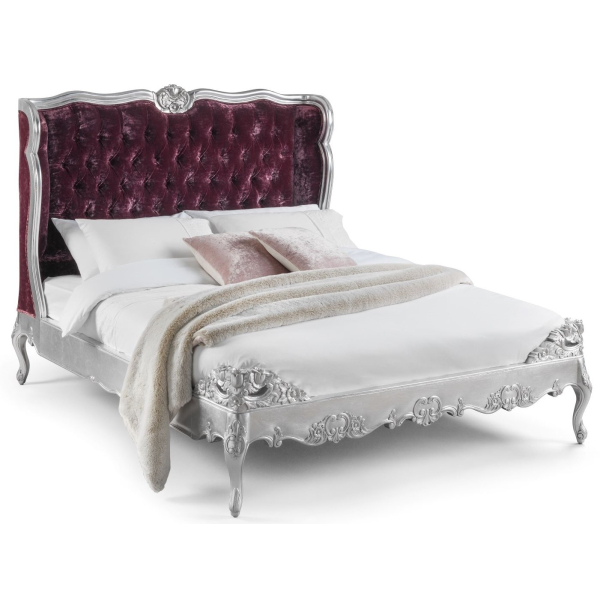 Cristal Silver Leaf French Button Bed
