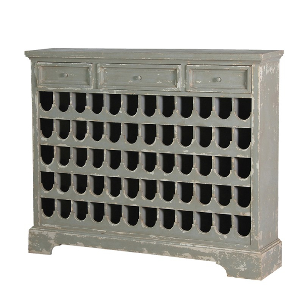 Grey Distressed 60 Bottle Wine Rack With Drawers