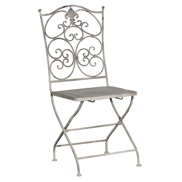 Grey-Wash Metal Folding Garden Chair