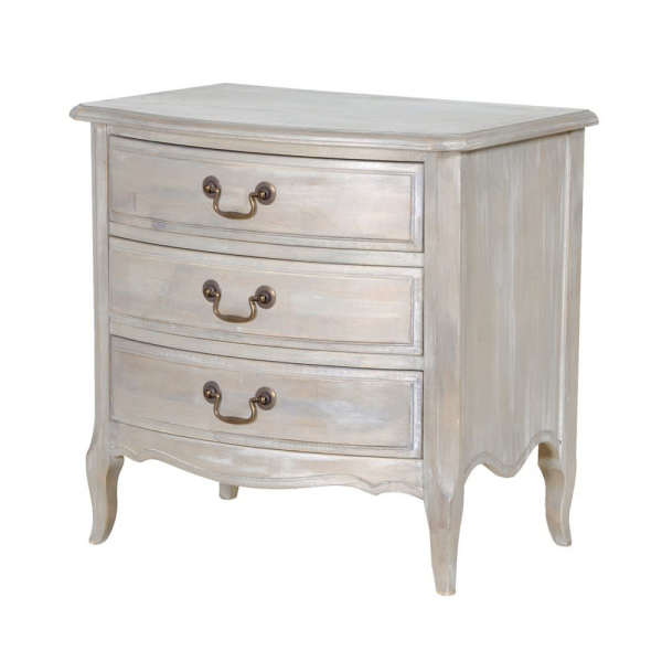 Helene Grey Lime Washed French 3 Drawer Bedside Table