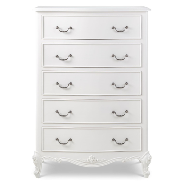 Ivory French Inspired 5 Drawer Tall Chest