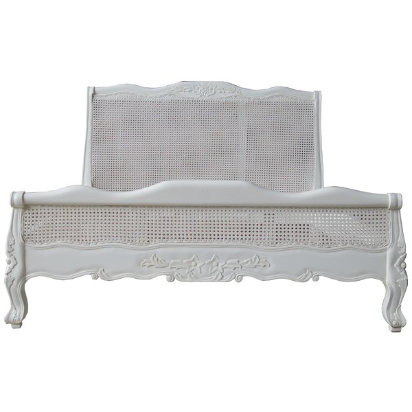 Louis Rattan Low Footboard French Bed - Antique White