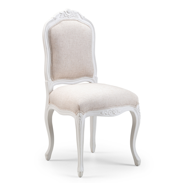 Lyon French Dining Chair, Finished in Chalk & Vintage Cream Linen fabric