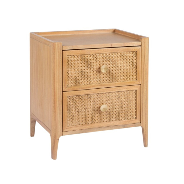 Palm Rattan Contemporary 2 Drawer Bedside Table