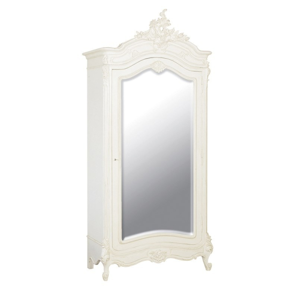 Antique White Provencale French Mirrored Armoire
