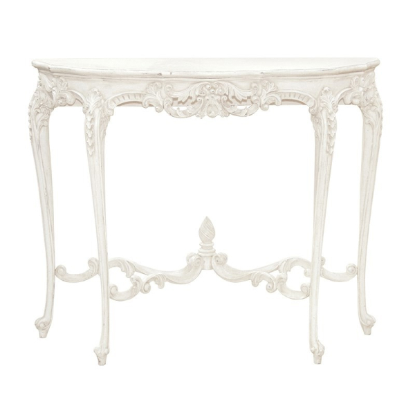 Antique White Provencale French Carved Console Table