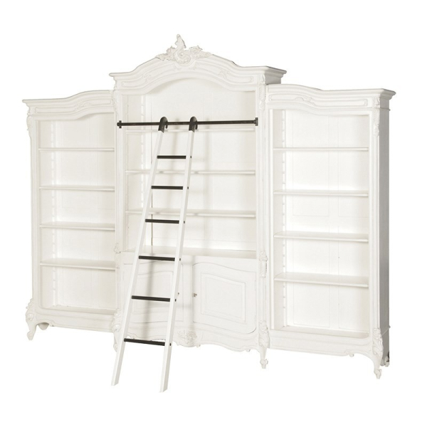 Provencale Antique White French Triple Bookcase With Ladder