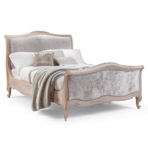 Silver/Grey Velvet French Style Bed